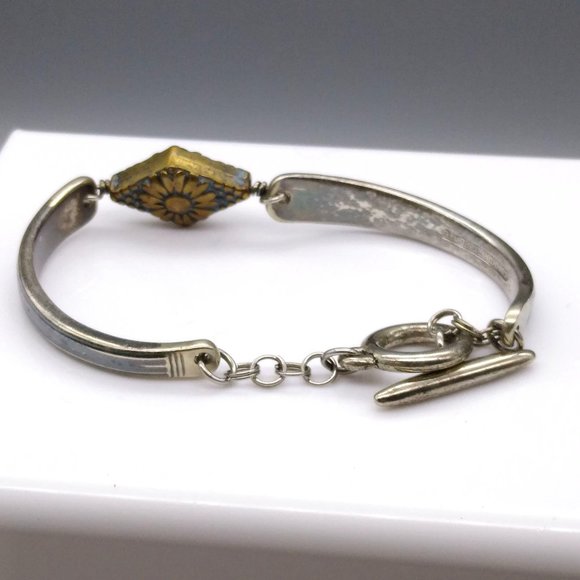 Vintage Community Silver Plate Utensil Bracelet, Upcycled Bangle with Floral - Picture 5 of 5